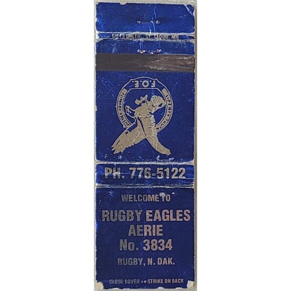 Vintage Matchbook Cover Rugby Eagles Aerie 3834 Rugby ND North Dakota FOE - Picture 2 of 4